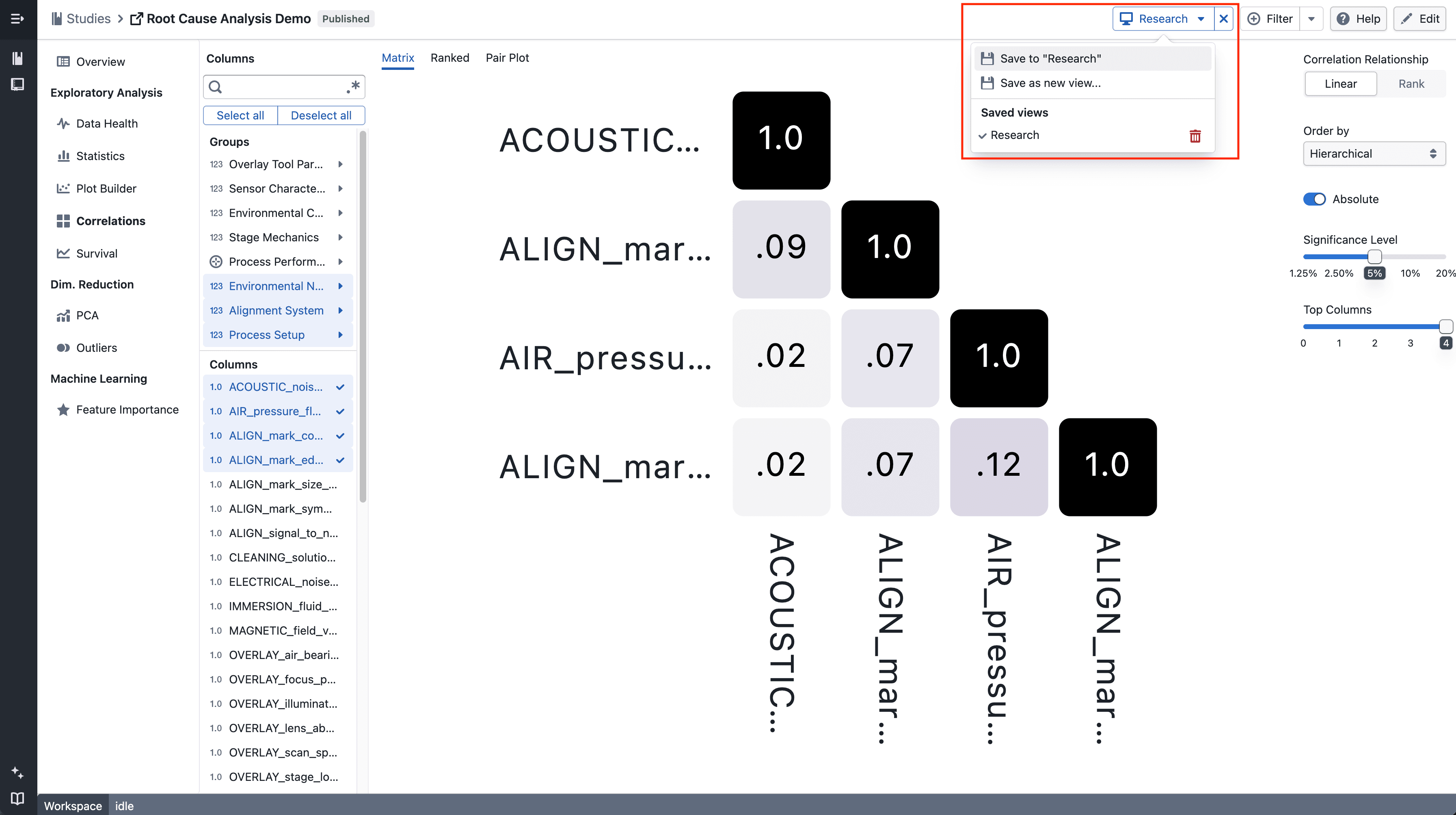 Adding correlation settings to an existing view