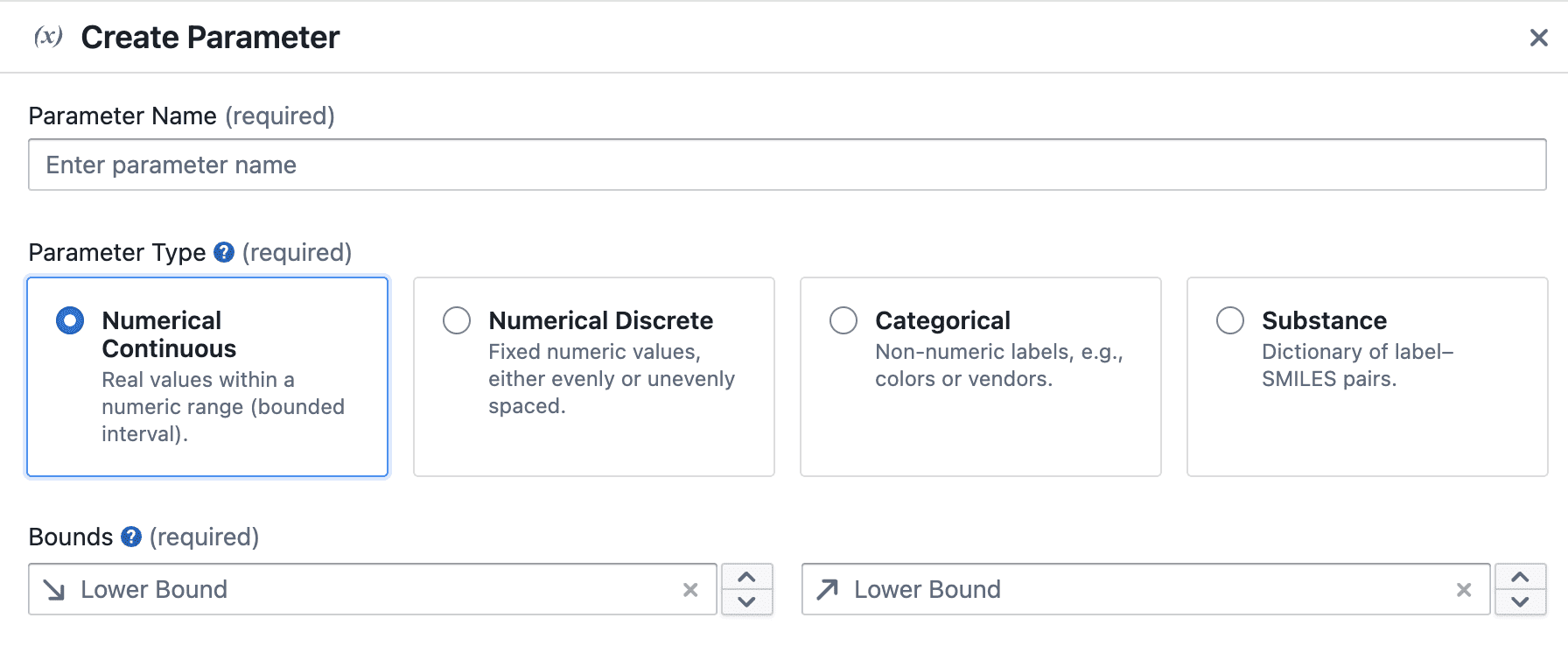 Create Parameters Screenshot