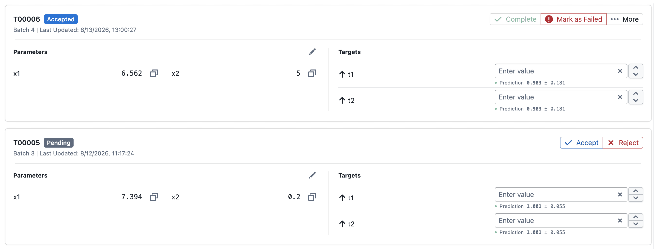 Predictions displayed for Pending and Accepted trial targets