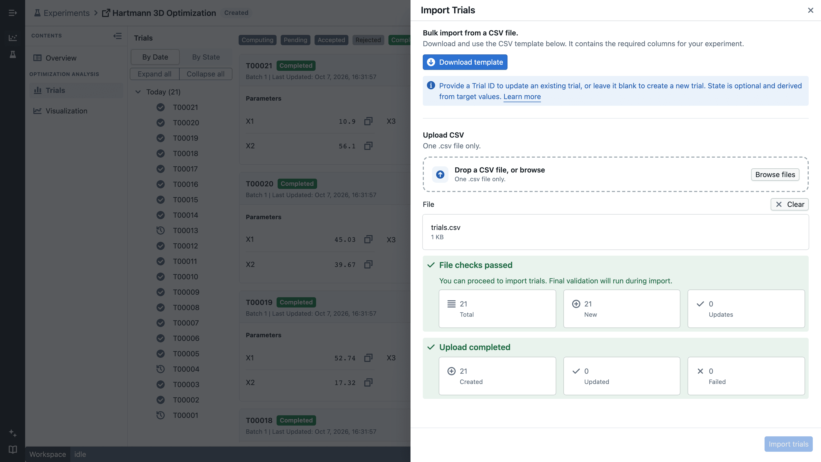 CSV trial upload completed