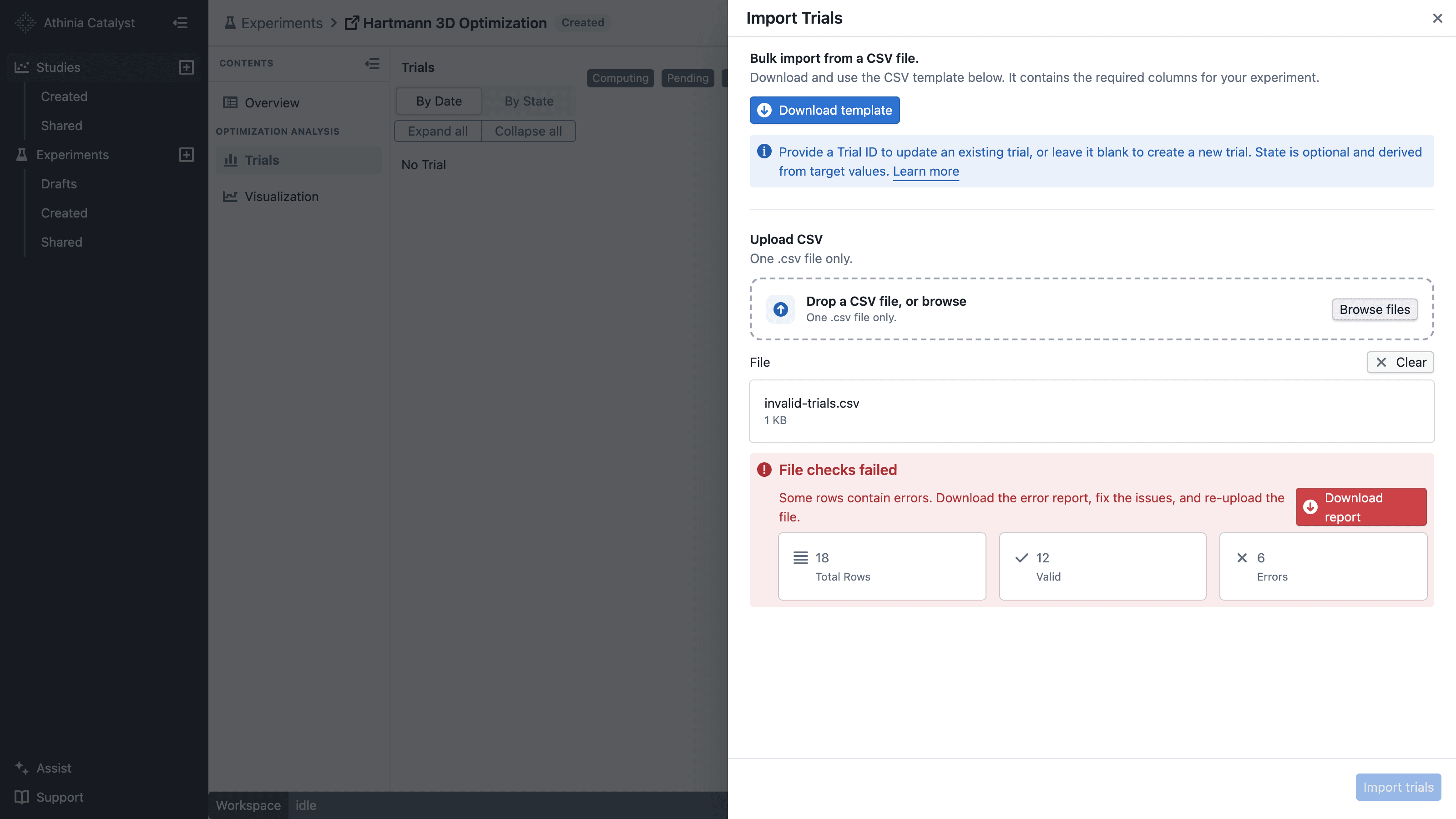 CSV file checks failed with row-level errors
