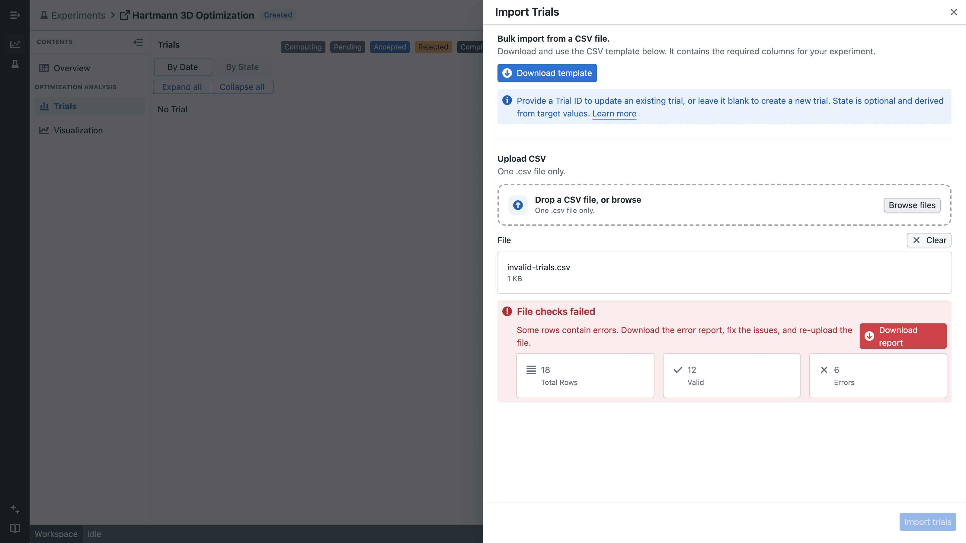 CSV file checks failed with row-level errors