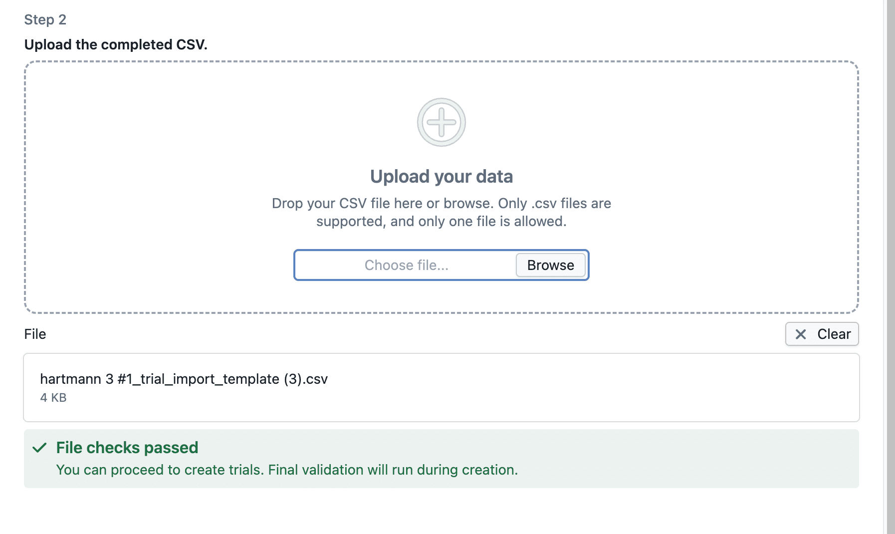 Trials upload valid Screenshot
